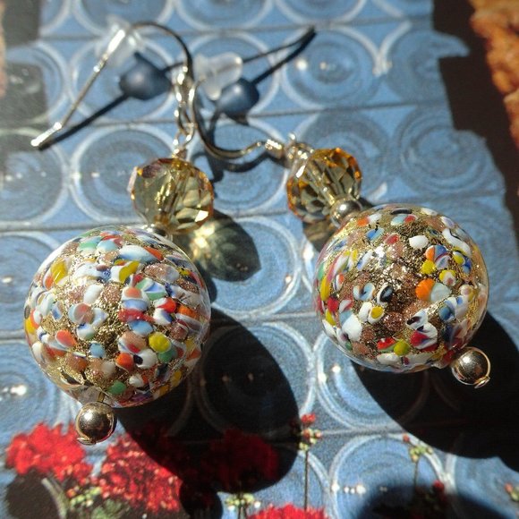 Handmade earrings in Klimt style with Murano glass from Italy - Picture 4 of 6